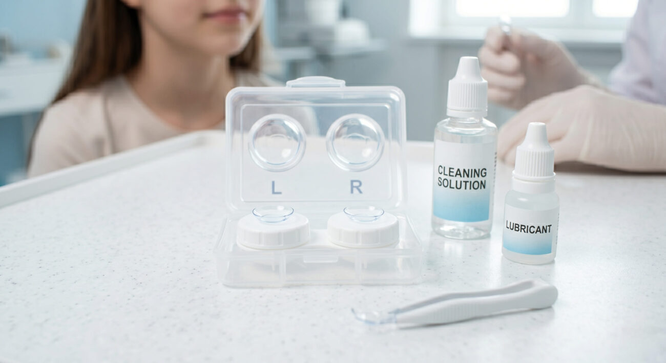 Крупный план ночных контактных линз на медицинском столе