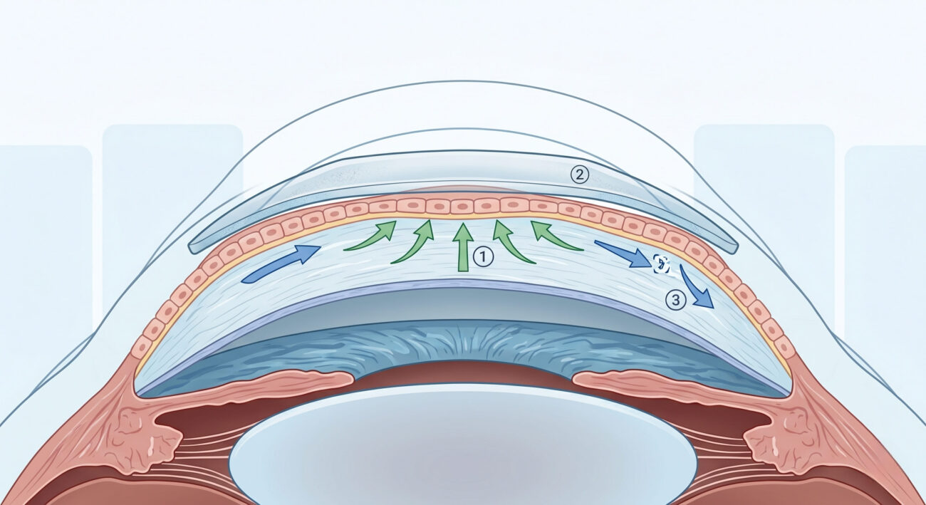 Схема действия ночных линз на роговицу глаза