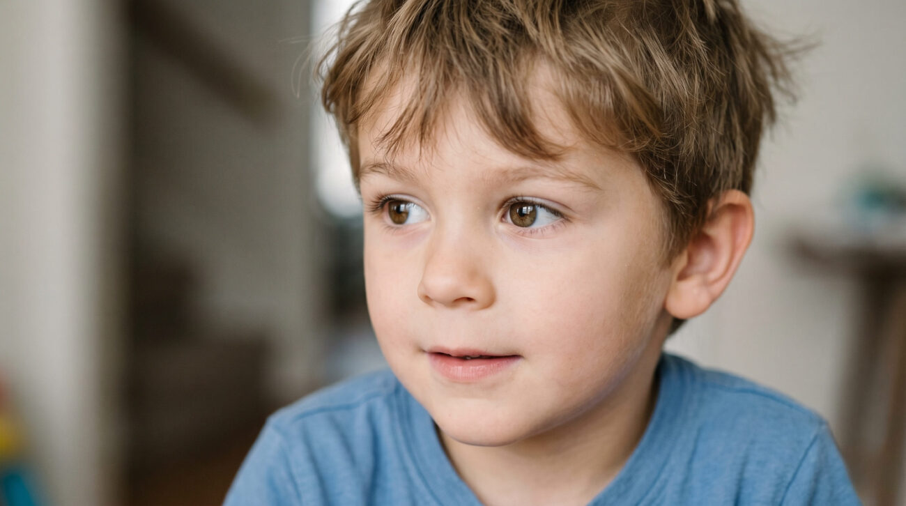 Глаза ребенка с признаками непроизвольных движений (нистагм), крупный план.