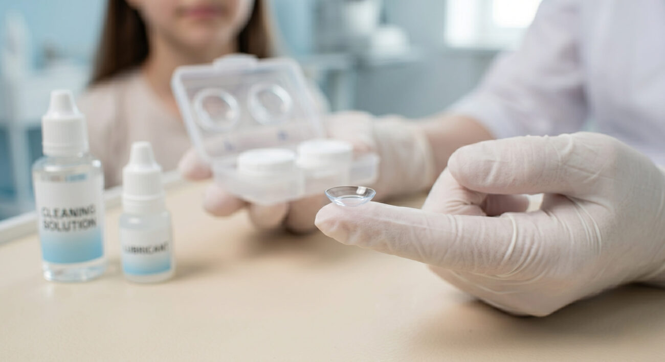 Ортокератологическая линза на подушечке пальца перед надеванием