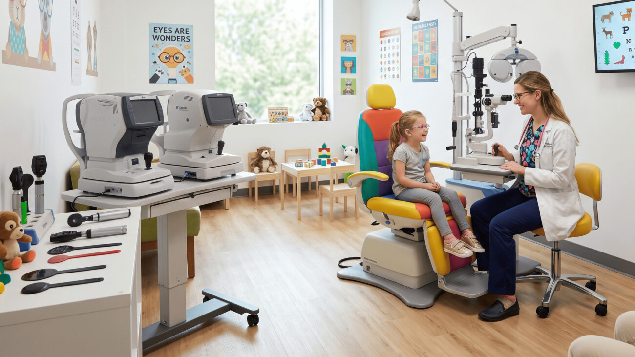 Современный кабинет детского офтальмолога, оборудованный для диагностики нистагма